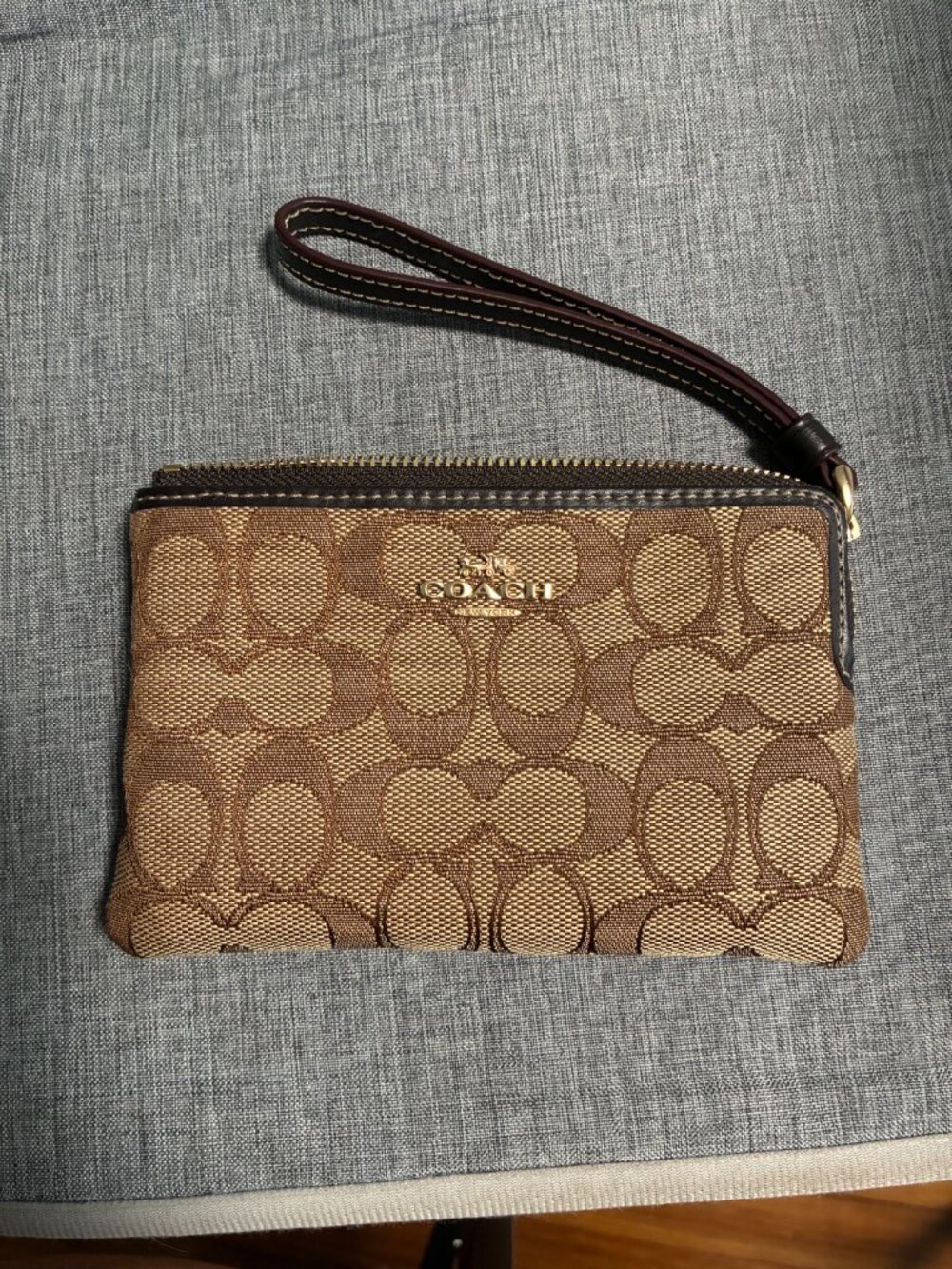 Coach Tan and Brown Signature Wristlet